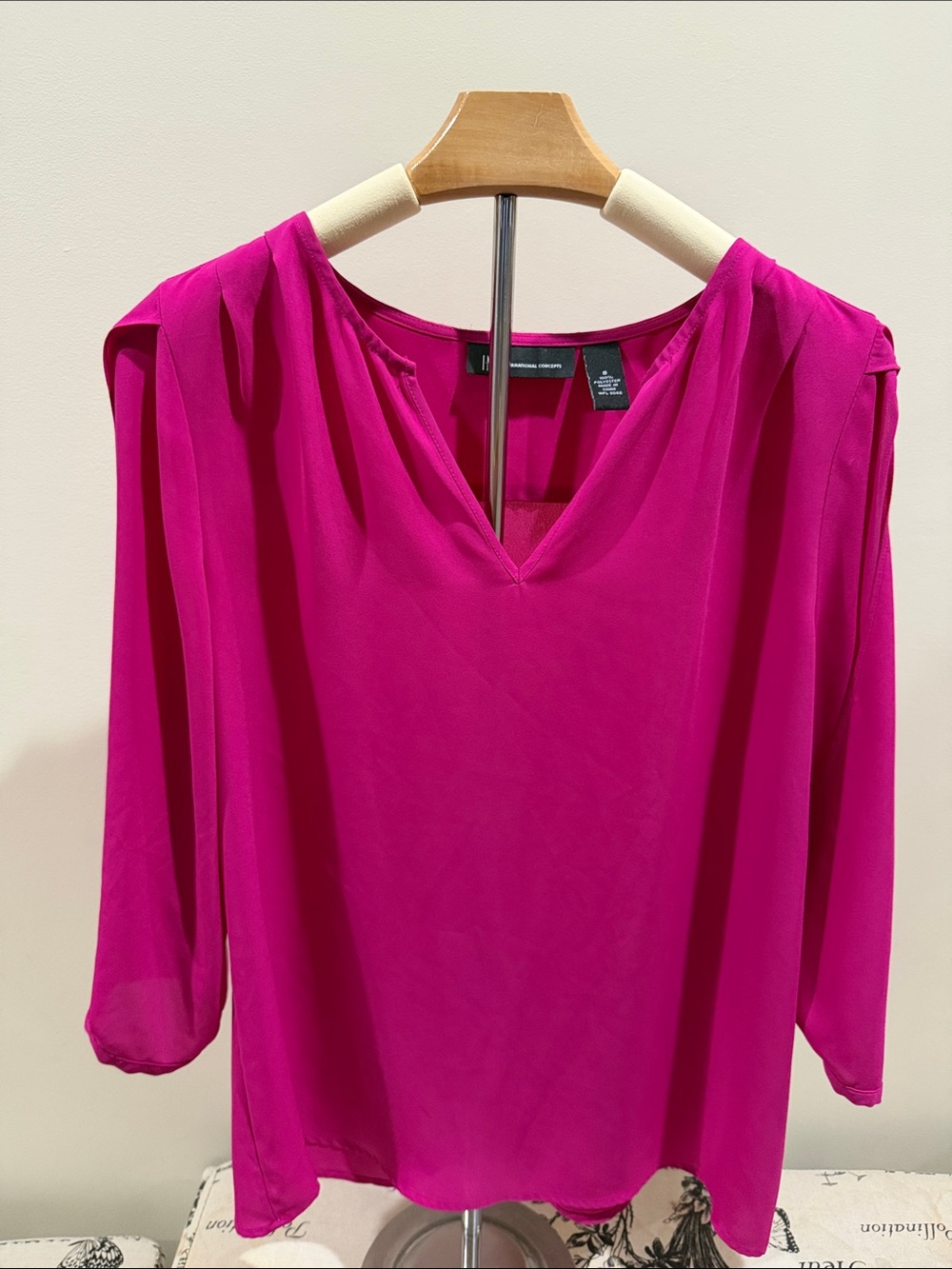 INC International Concepts Bright Fuchsia V-Neck Blouse